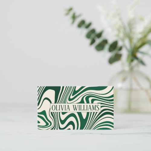 Retro Green Swirl Abstract Pattern Business Card