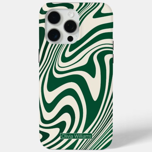 Retro Green Swirl Abstract Pattern iPhone 15 Pro Max Case