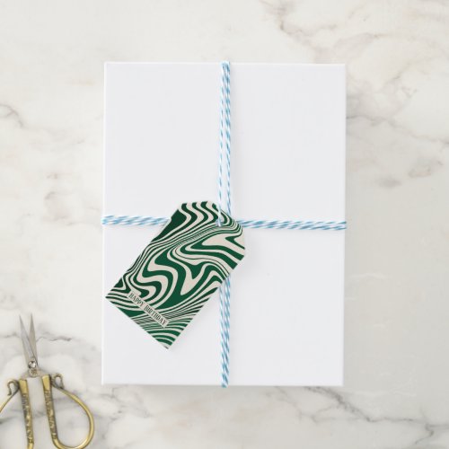 Retro Green Swirl Abstract Pattern Gift Tags