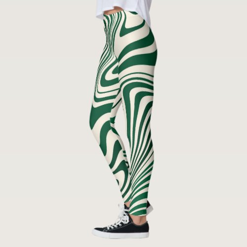 Retro Green Swirl Abstract Pattern Leggings