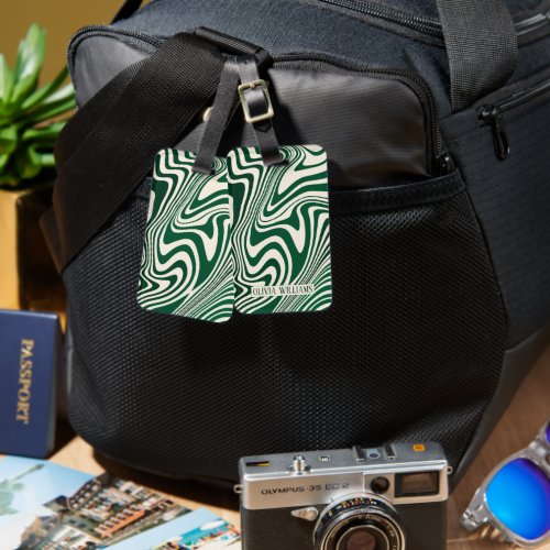 Retro Green Swirl Abstract Pattern Luggage Tag