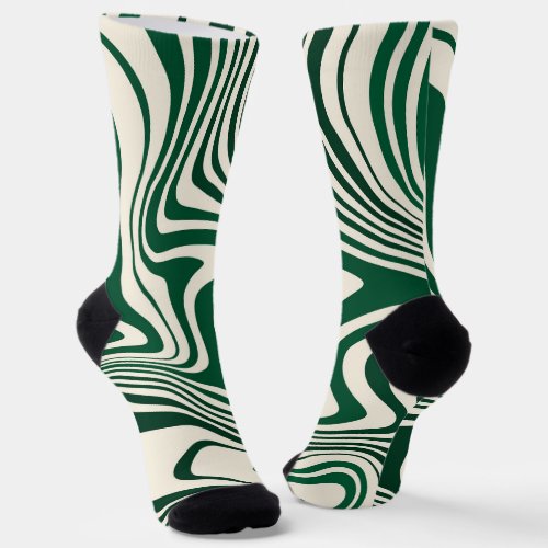 Retro Green Swirl Abstract Pattern Socks