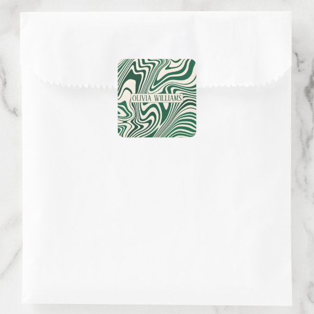 Retro Green Swirl Abstract Pattern Square Sticker (Bag)