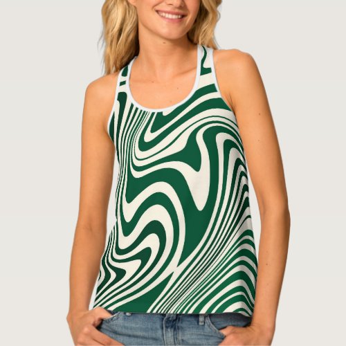Retro Green Swirl Abstract Pattern Tank Top