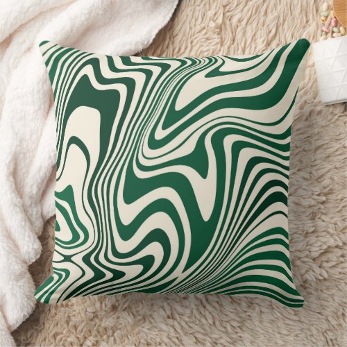 Retro Green Swirl Abstract Pattern Throw Pillow