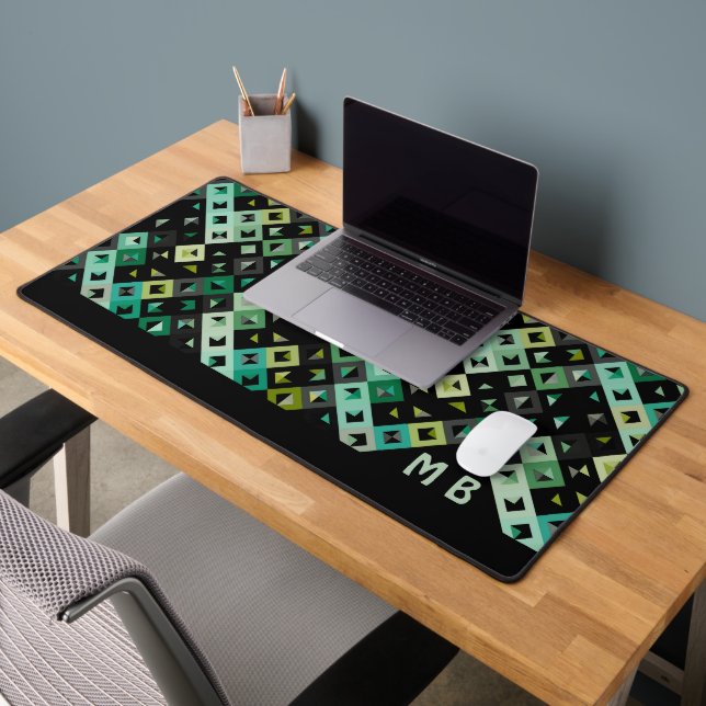 Retro Green Teal Blue Black Pop Art Pattern Desk Mat (Office 2)
