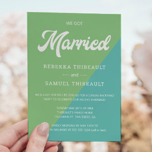 Retro Green Teal Color Block Wedding Casual Party Invitation