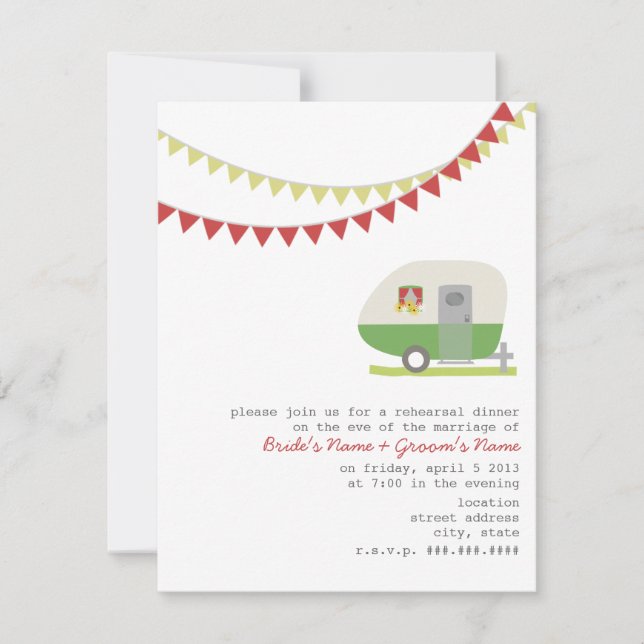 Retro Green Trailer Rehearsal Dinner Invitation (Front)
