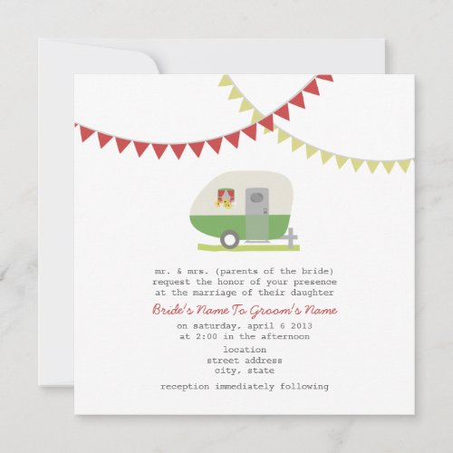 Retro Green Trailer Wedding Invite