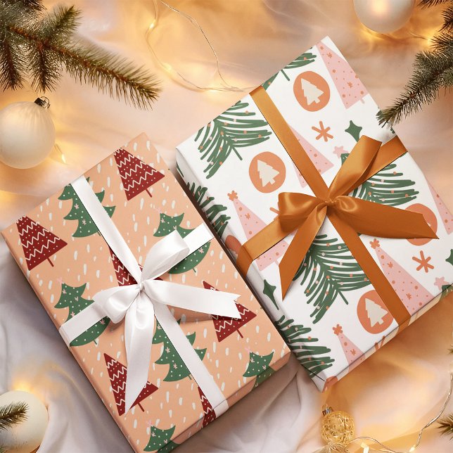 Retro Green Trees Pattern Christmas Holiday Wrapping Paper Sheets (Creator Uploaded)