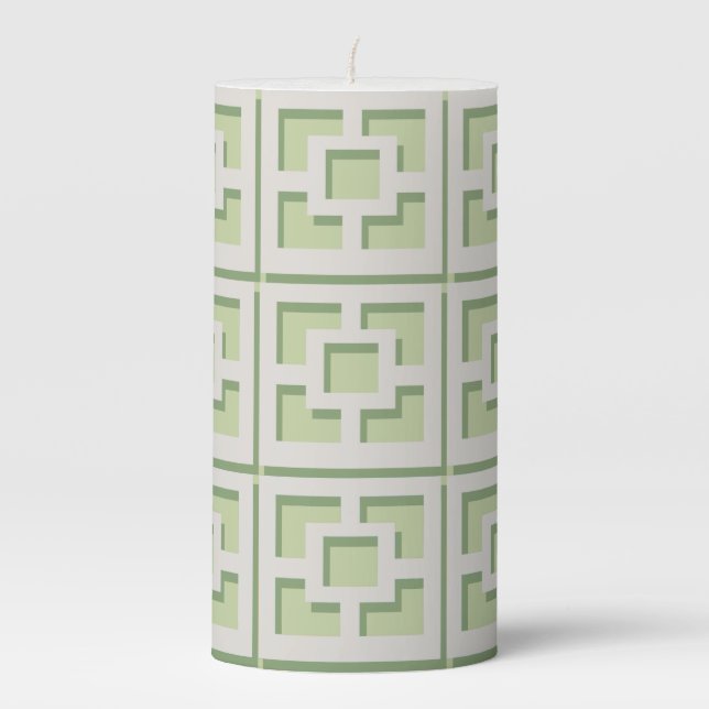  Retro Green Trellis Pillar Candle (Front)
