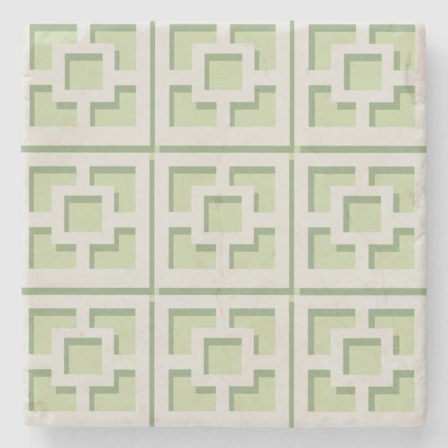 Retro Green Trellis Stone Coaster (Front)