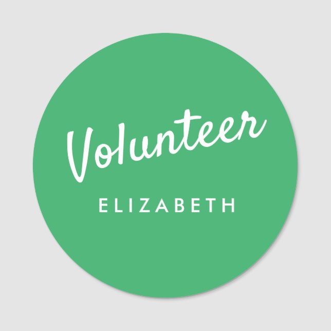 Retro Green Volunteer Magnetic Name Tag (Front)