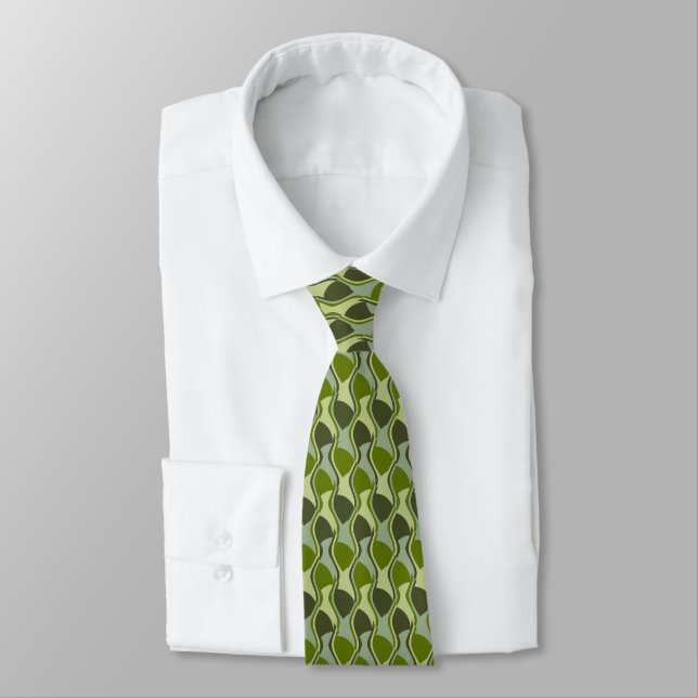 Retro Green Wave Pattern Neck Tie (Tied)