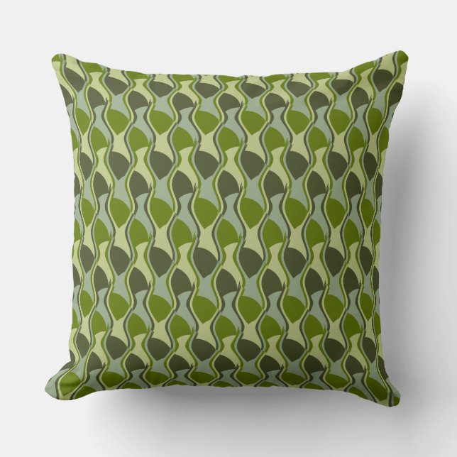 Retro Green Wave Pattern Throw Pillow (Front)