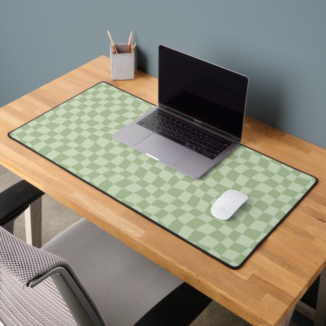 Retro Green Wavy Checkered Desk Mat (Office 2)