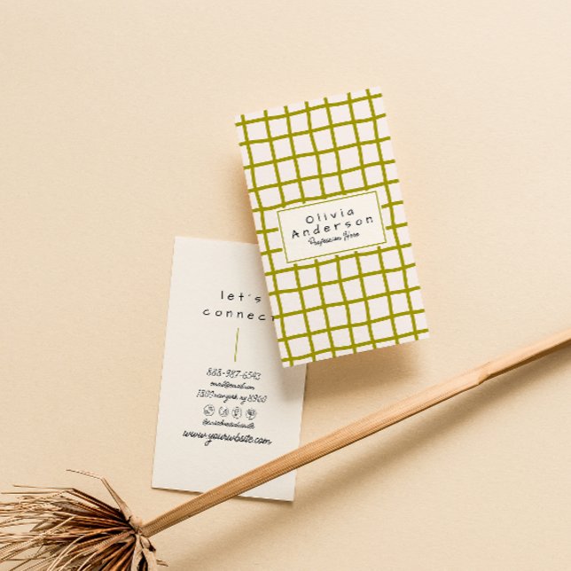 Retro Green Wavy Checkered Trendy Boho Funky Business Card (Creator Uploaded)
