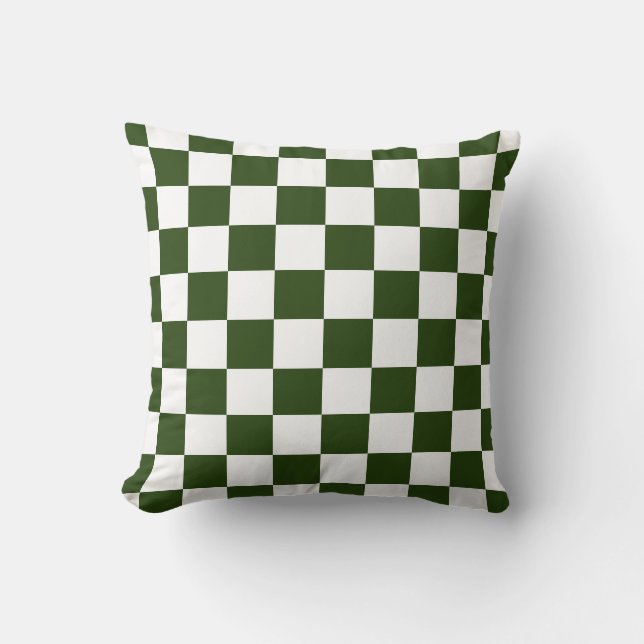 Retro Green White Checkered 60s Pattern  Throw Pillow (Front)