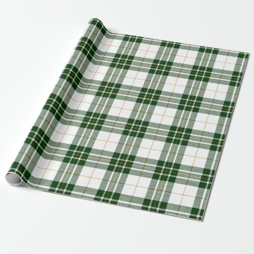 Retro Green White Christmas New Year Tartan Plaid Wrapping Paper