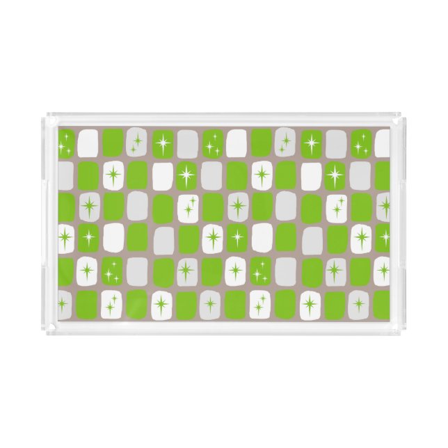 Retro Green & White Starburst Acrylic Tray (Front)