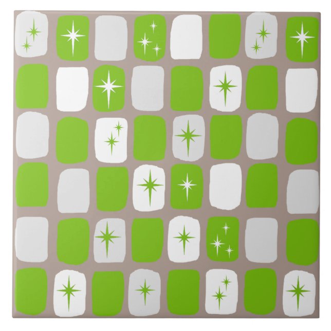 Retro Green & White Starburst Ceramic Tile (Front)