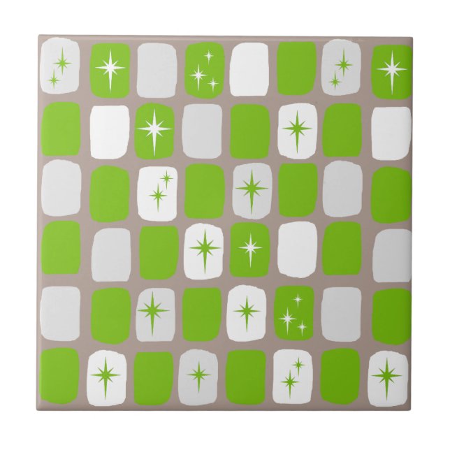 Retro Green & White Starburst Ceramic Tile (Front)