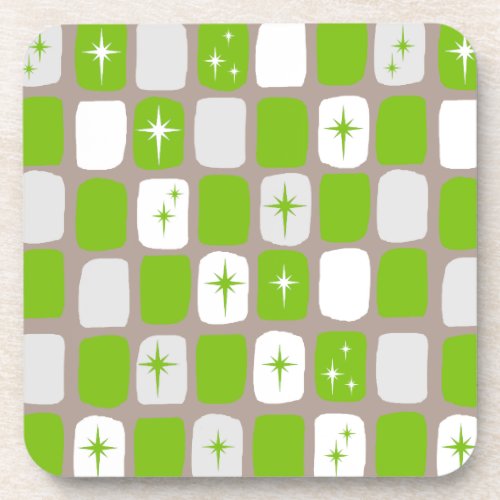 Retro Green  White Starburst Hard Plastic Coaster