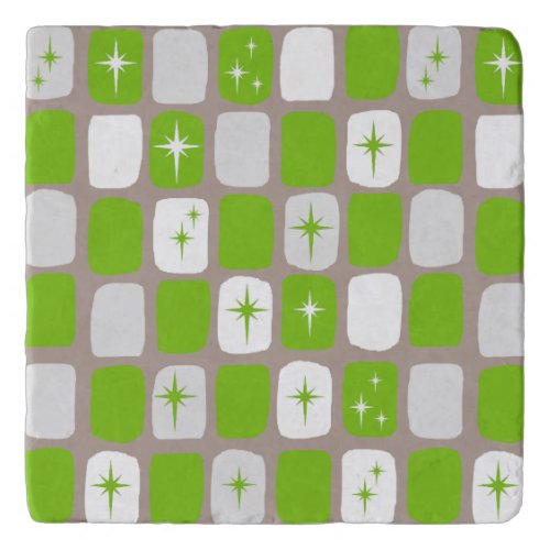 Retro Green  White Starburst Marble Trivet