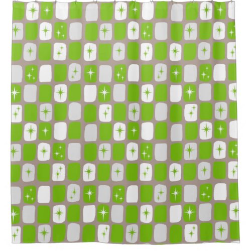 Retro Green  White Starburst Shower Curtain