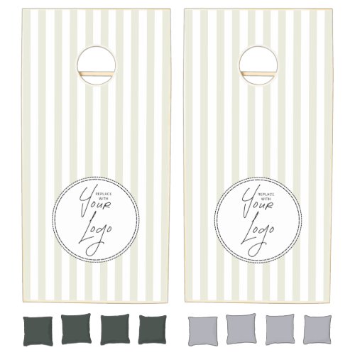 Retro Green White Stripes Custom Business Logo Cornhole Set