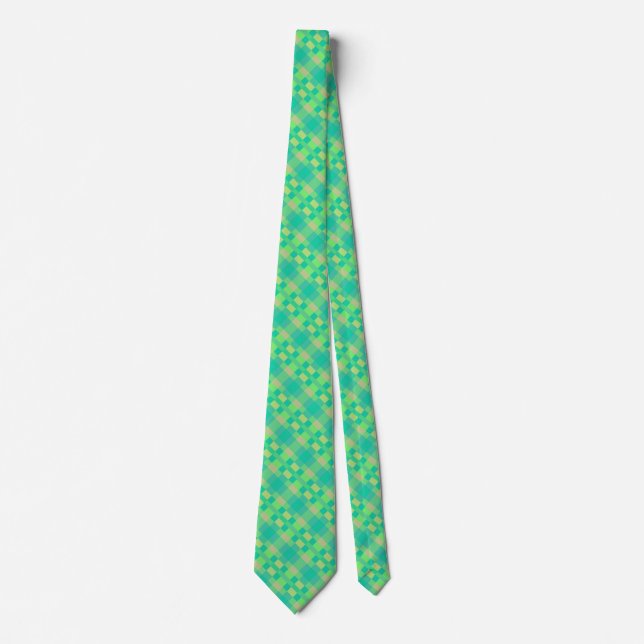 Retro Green Yellow Blue Pink Pattern Neck Tie (Front)
