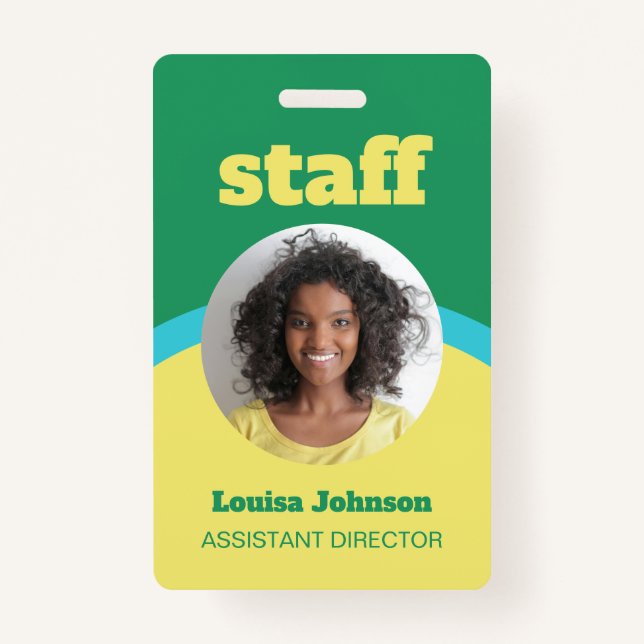 Retro Green Yellow Round ID Photo Staff Badge (Front)