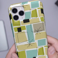 Retro Green Yellow Squares Starburst Mid Century