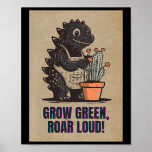 Retro Greenzilla – Cute Godzilla Gardening Sticker Poster