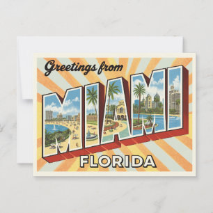Retro "Greetings from Miami, Florida" Sunburst Postcard