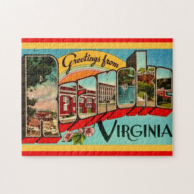 Retro Greetings From Roanoke, VA Jigsaw Puzzle (Horizontal)