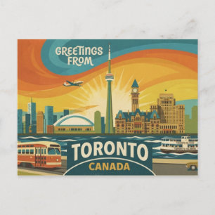 Retro. Greetings from Toronto Canada. Holiday Postcard