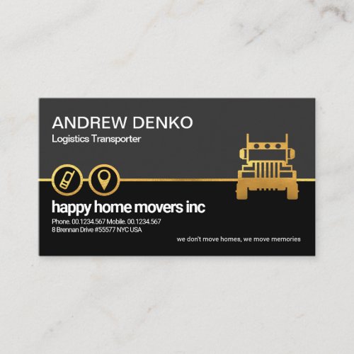 Retro Grey Black Layer Gold Location Icon Truck Business Card