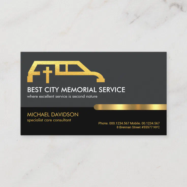 Retro Grey Black Layer Gold Tab Funeral Parlor Business Card Zazzle