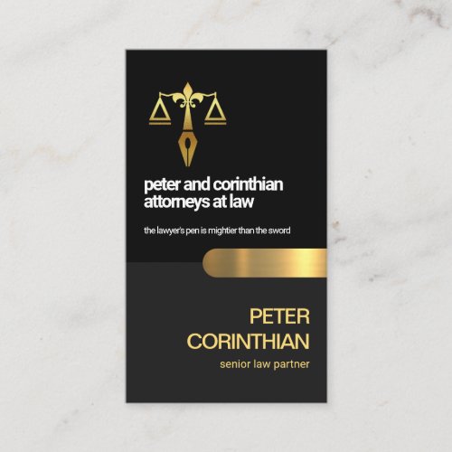 Retro Grey Black Layers Gold Tab Lawyer Business Card