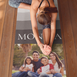 Retro Grey Black Stripe Photo monogram Colorblock Yoga Mat