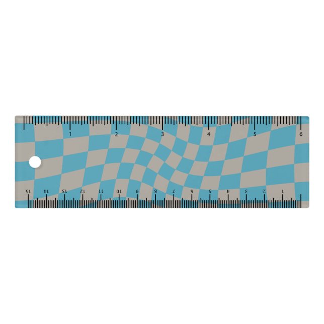 Retro Grey Blue Dorm Warped Check Checkered Ruler (Front)