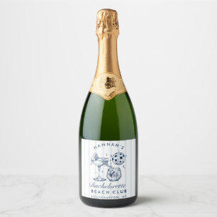 Retro Grey & Blue Stripes Bachelorette Sparkling Wine Label