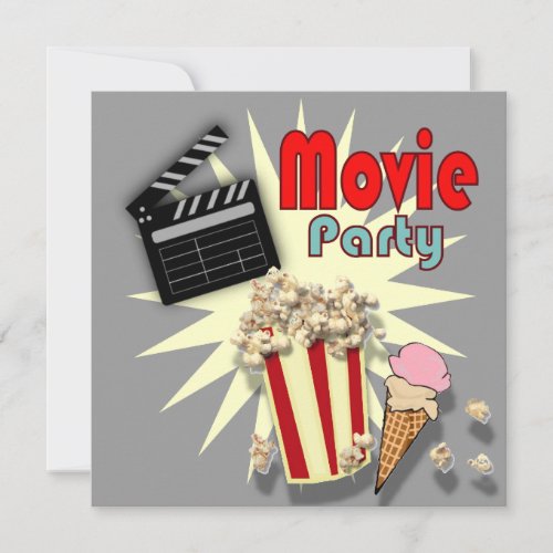 Retro Grey Boys Movie Birthday Party Invitation