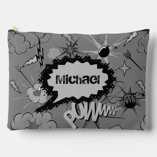 Retro Grey Custom Comic Book Pattern Personalised Accessory Pouch