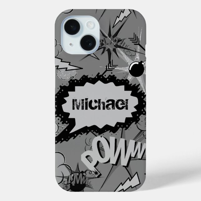Retro Grey Custom Comic Book Pattern Personalised Case-Mate iPhone Case (Back)