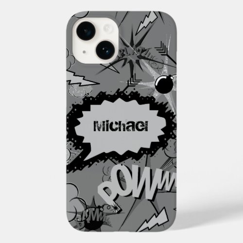 Retro Grey Custom Comic Book Pattern Personalised Case_Mate iPhone 14 Case