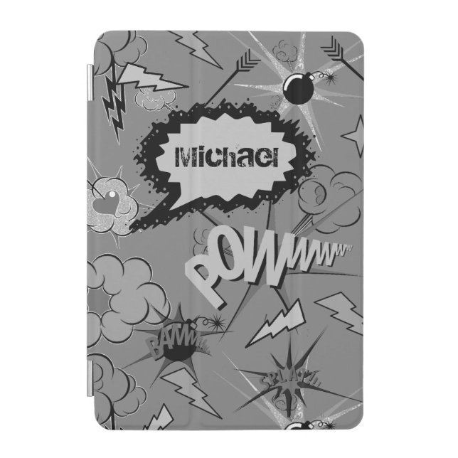 Retro Grey Custom Comic Book Pattern Personalised iPad Mini Cover (Front)