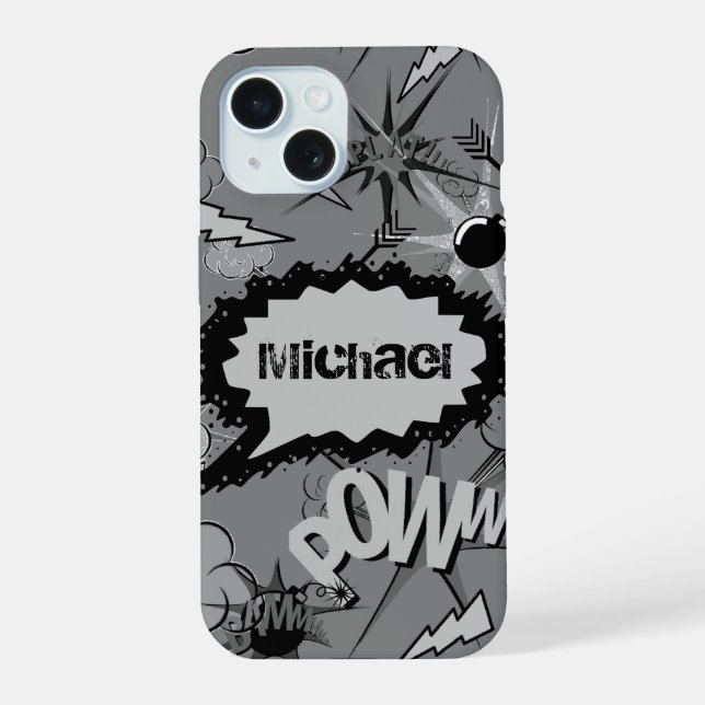 Retro Grey Custom Comic Book Pattern Personalised Iphone Case (Back)