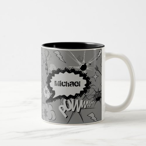 Retro Grey Custom Comic Book Pattern Personalised Two_Tone Coffee Mug